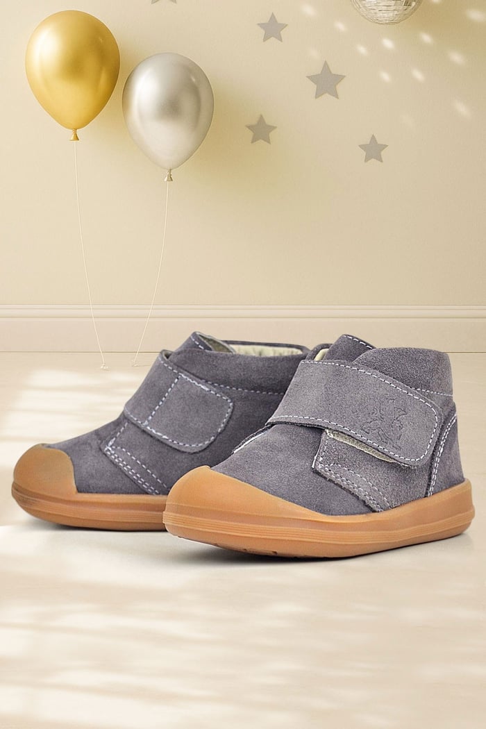 Rakerplus Yoohoo Hakiki Deri Koyu Gri Cırtlı Unisex Bebek Bot