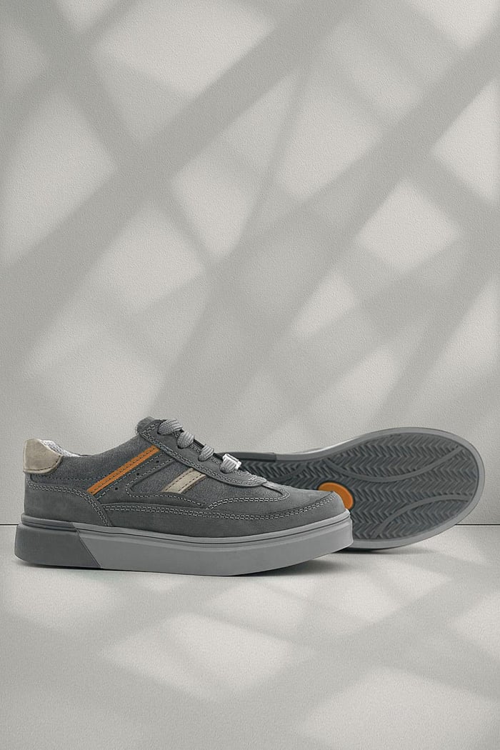 Rakerplus Gri Hakiki Deri Bağcıklı Gri Tabanlı Çocuk Sneaker Ayakkabı