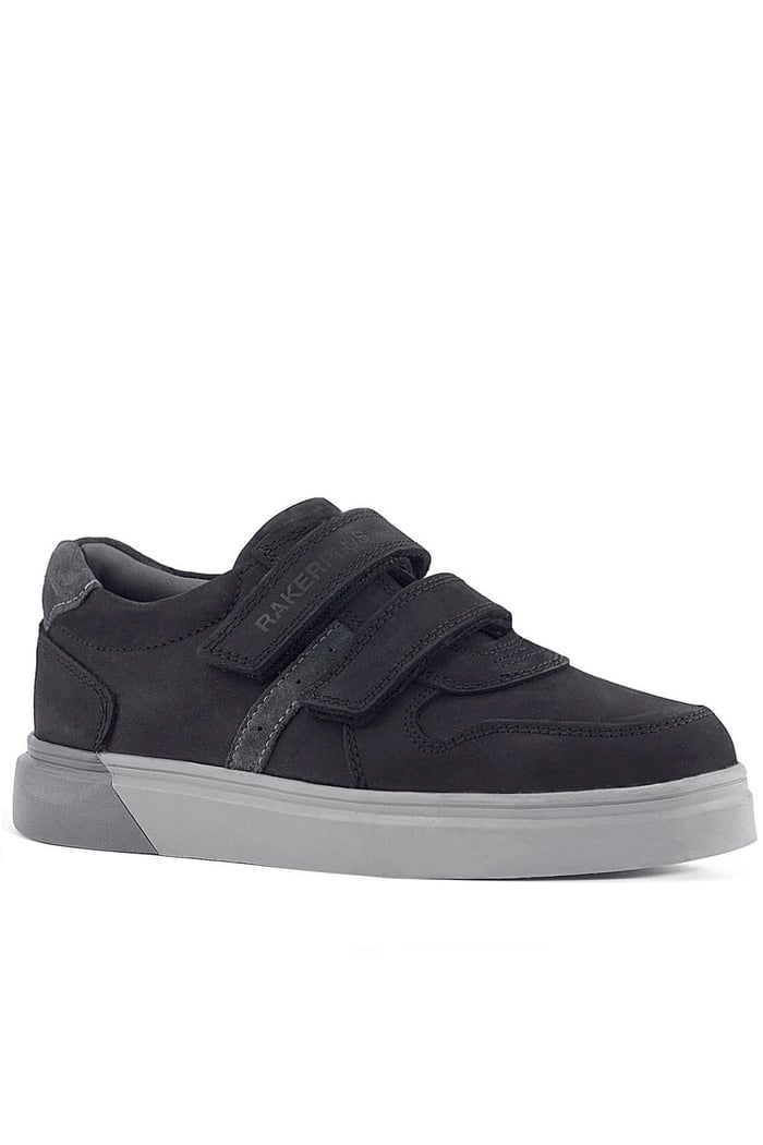 Rakerplus Hakiki Deri Siyah Nubuk Gri Cırtlı Erkek Çocuk Sneaker