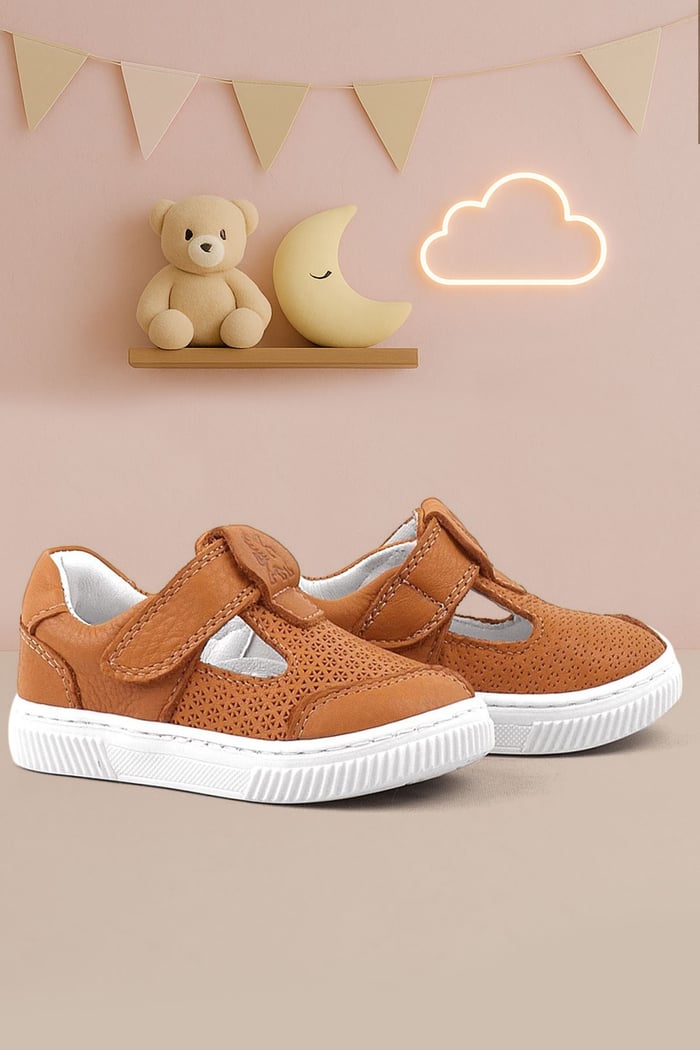 Rakerplus Bheem Hakiki Deri Turuncu Cırtlı Bebek Sneaker Sandalet