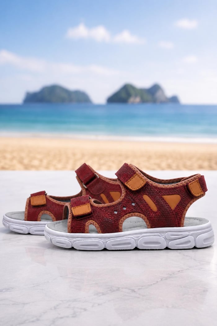Rakerplus Flint Hakiki Deri Bordo Çocuk Sandalet
