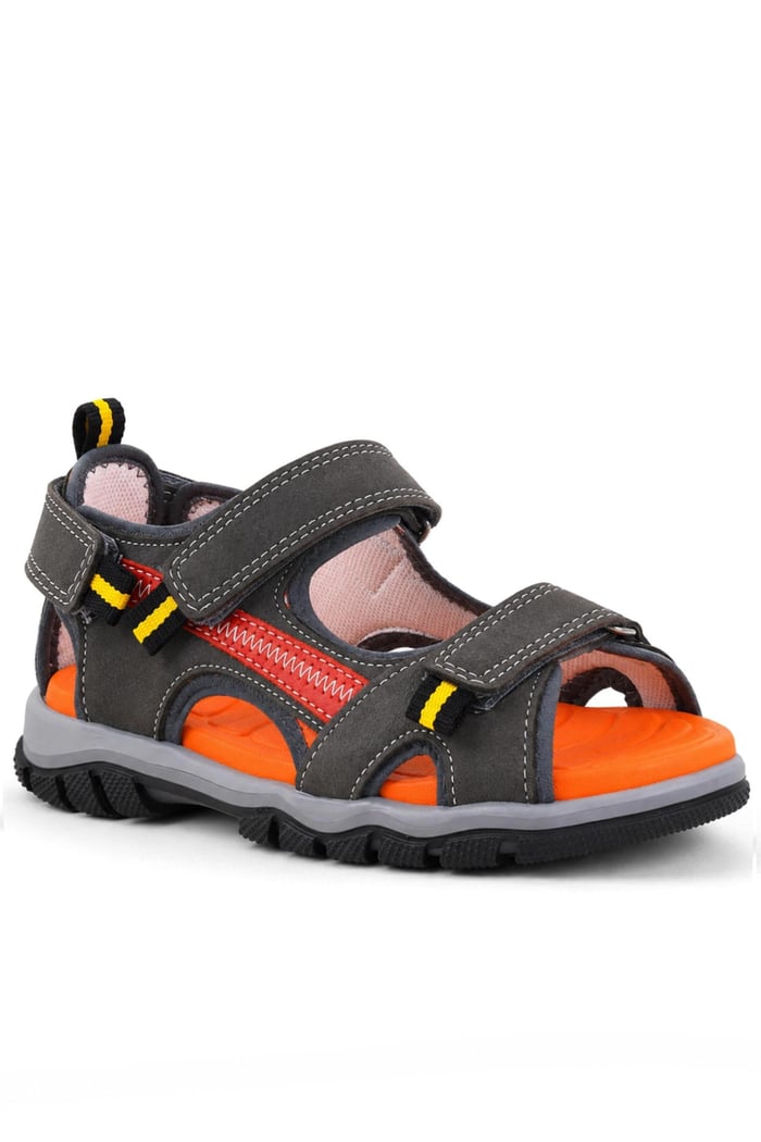Hakiki Deri Gri Cırtlı Erkek Çocuk Outdoor Sandalet