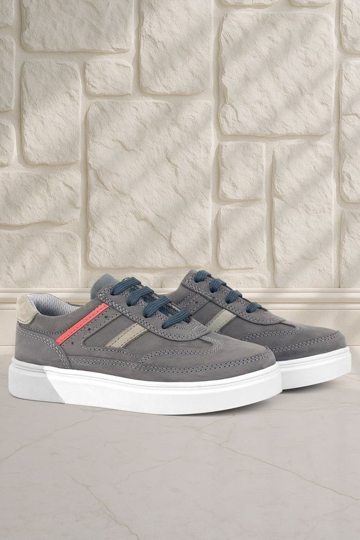 Rakerplus Gri Hakiki Deri Bağcıklı Erkek Çocuk Sneaker Ayakkabı