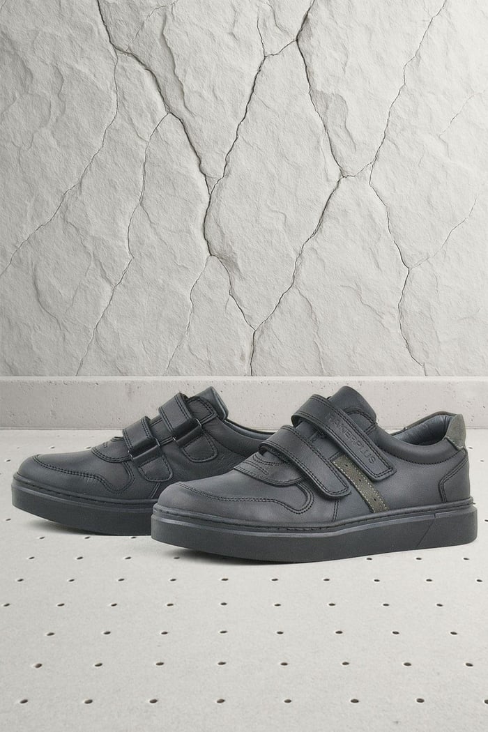 Rakerplus Hakiki Deri Siyah Cırtlı Erkek Çocuk Sneaker Ayakkabı