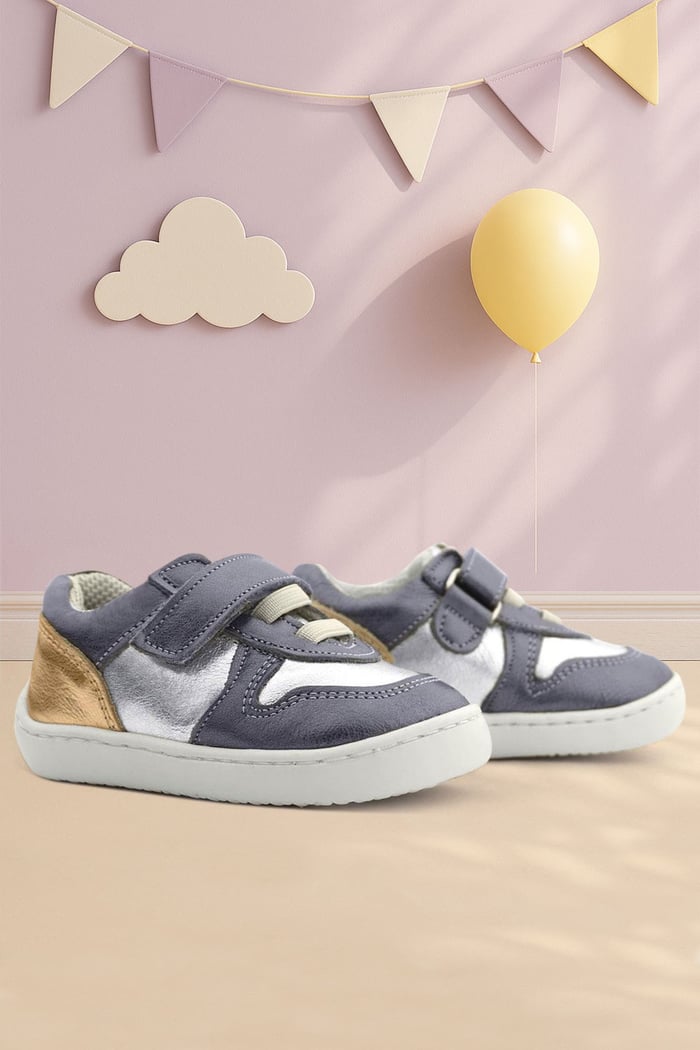 Rakerplus Bob Hakiki Deri Platin Gümüş Barefoot Cırtlı Lastikli Bebek Sneaker Ayakkabı