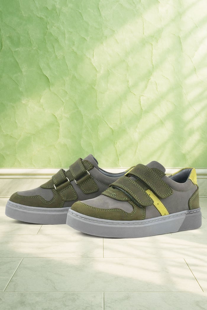 Rakerplus Hakiki Deri Haki Gri Cırtlı Erkek Çocuk Sneaker