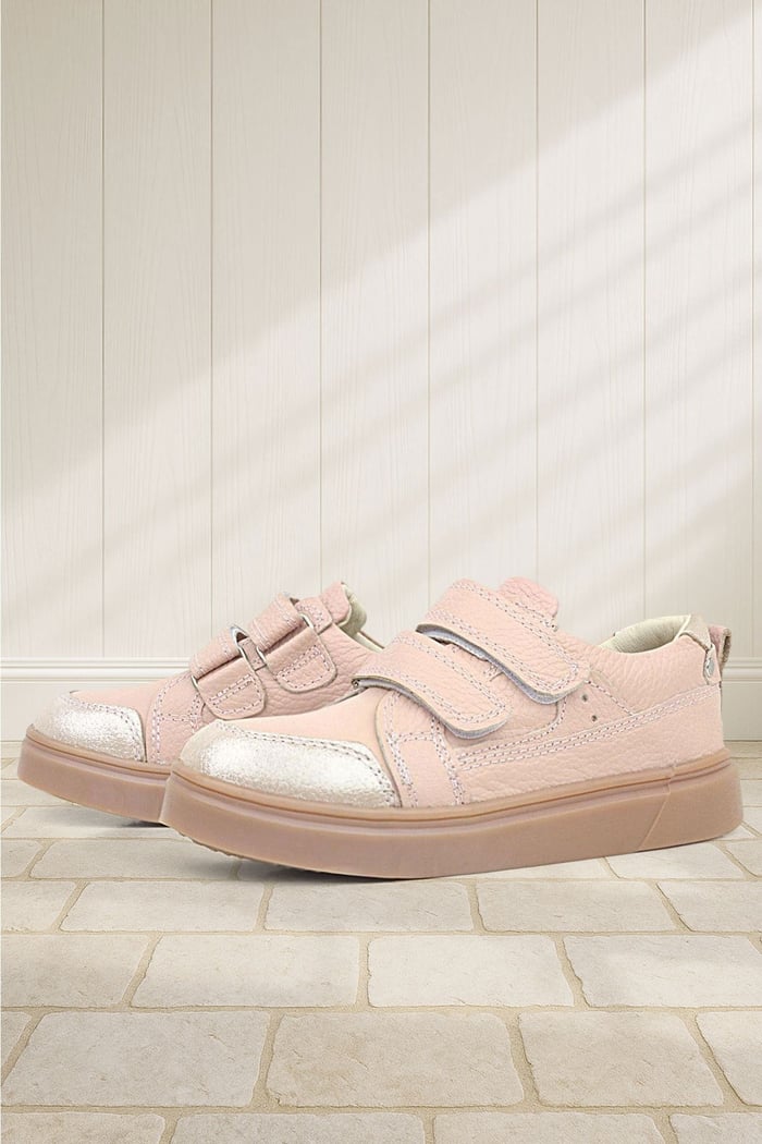 Rakerplus Pudra Simli Hakiki Deri Cırtlı Kız Çocuk Sneaker Ayakkabı