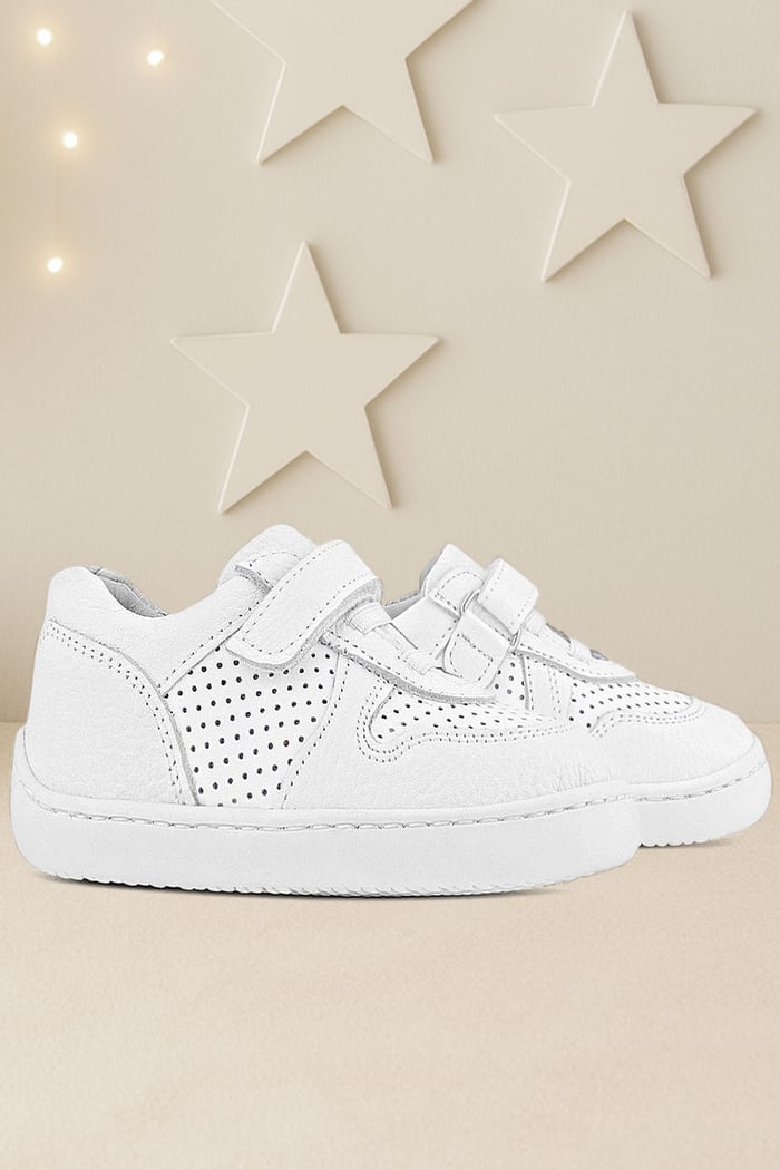 Rakerplus Bob Hakiki Deri Beyaz Barefoot Beyaz Tabanlı Cırtlı Bebek Sneaker Ayakkabı