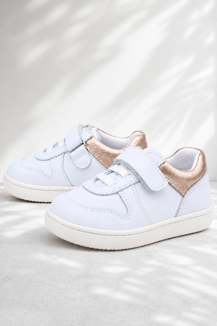 Rakerplus Bob Hakiki Deri Beyaz Nubuk Bakır Cırtlı Bebek Sneaker Ayakkabı