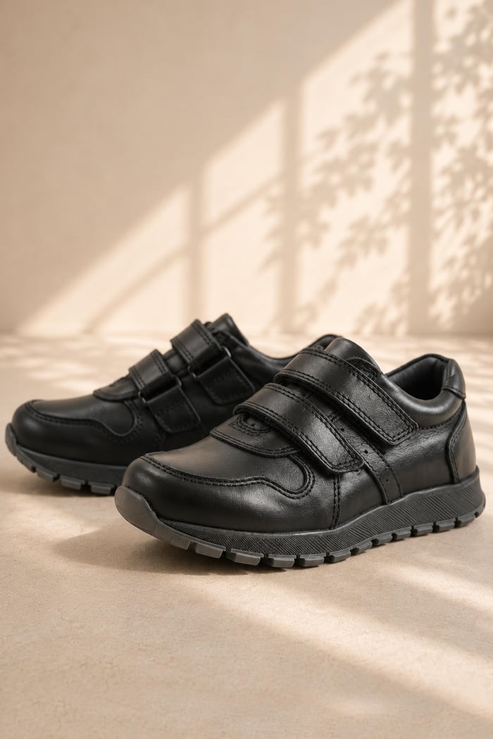 Hakiki Deri Siyah Cırtlı Spor Çocuk Ayakkabı Sneaker