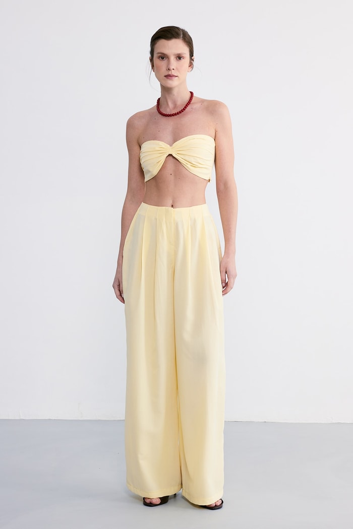 Lace Crop Pantolon Takım Sarı