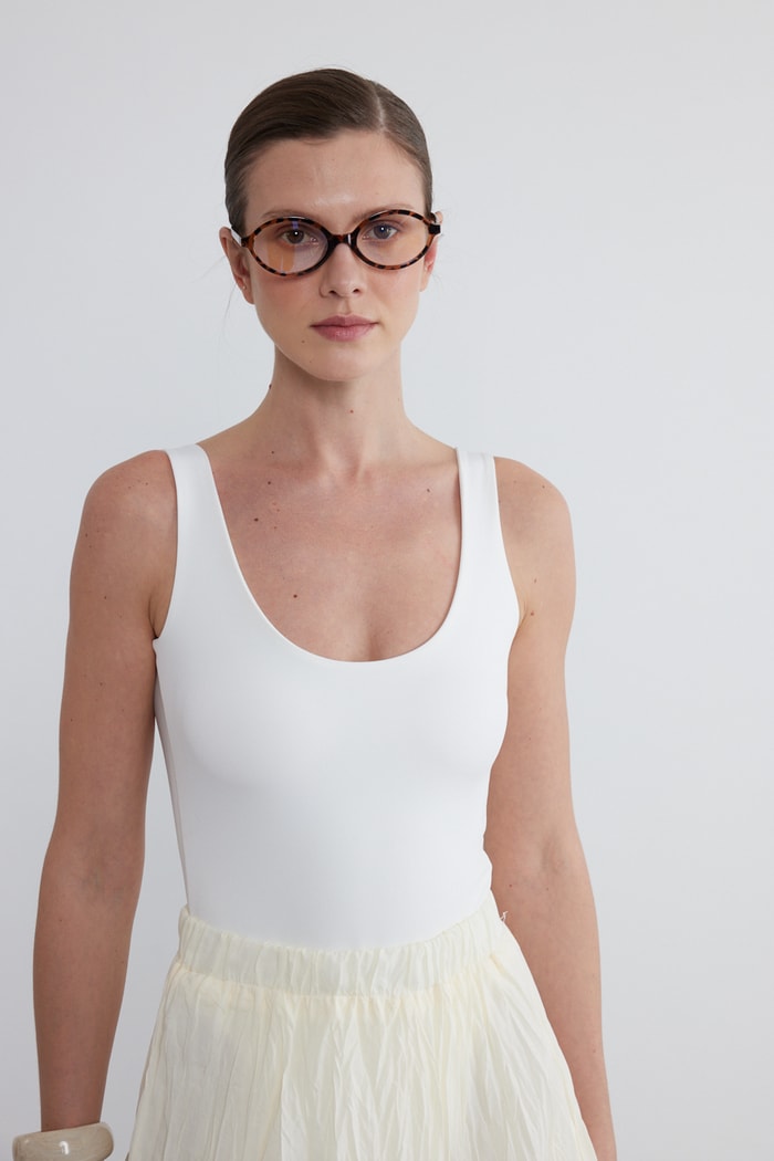 Slim Fit Askılı Bodysuit Ekru