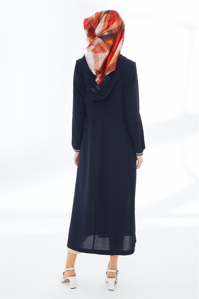 ZÜHRE Fermuarlı ve Kapüşon Detaylı Lacivert Kap 12387 - Zühre