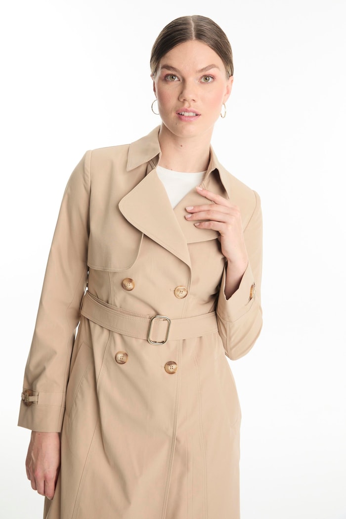 つん Ceket Yaka Kemerli Bej Trençkot 13768 - Zühre