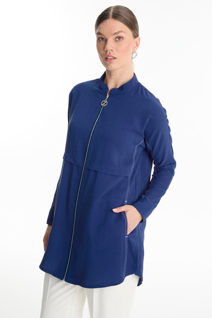 ◆user_aca3fdf3◆ Fermuarlı Hakim Yaka Lacivert Ceket C-0130 - Zühre