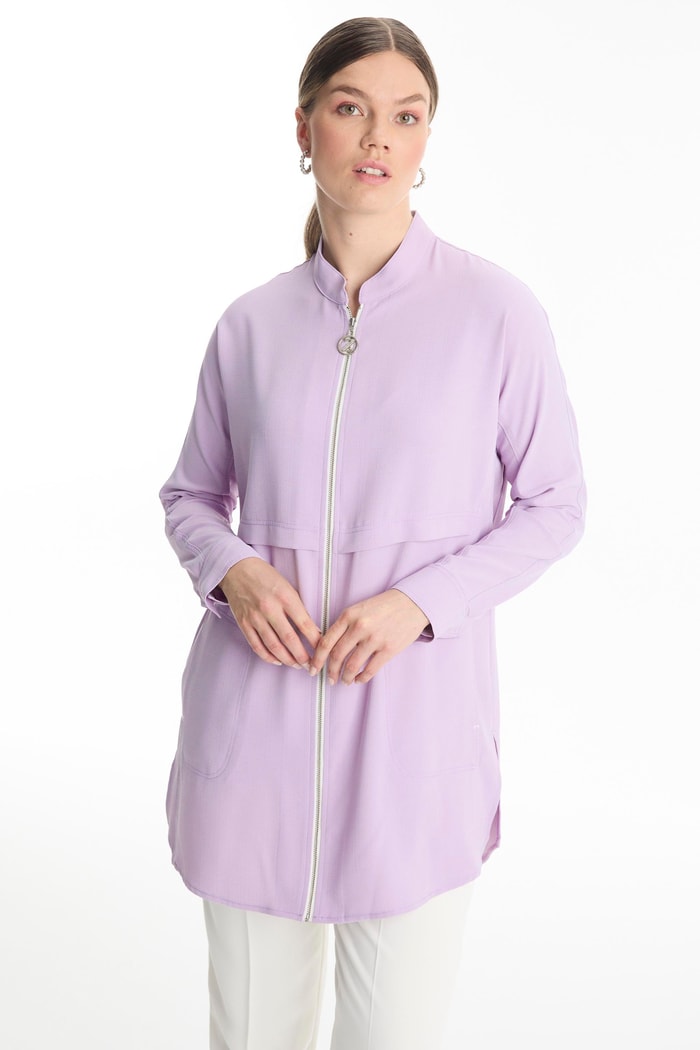 Fermuarlı Hakim Yaka Lacivert Ceket C-0130 - Zühre