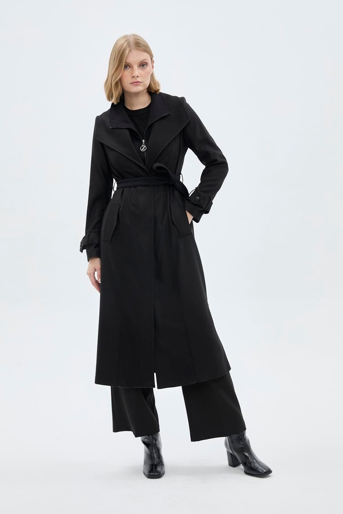 Geniş Yaka Kuşaklı Siyah Giy Çık GÇ-0219 - Zühre