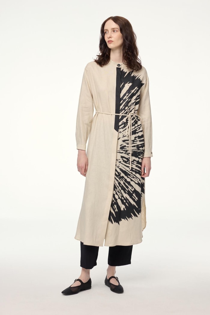 Hakim Yaka Desenli Uzun Bej Tunik T-1584 - Zühre