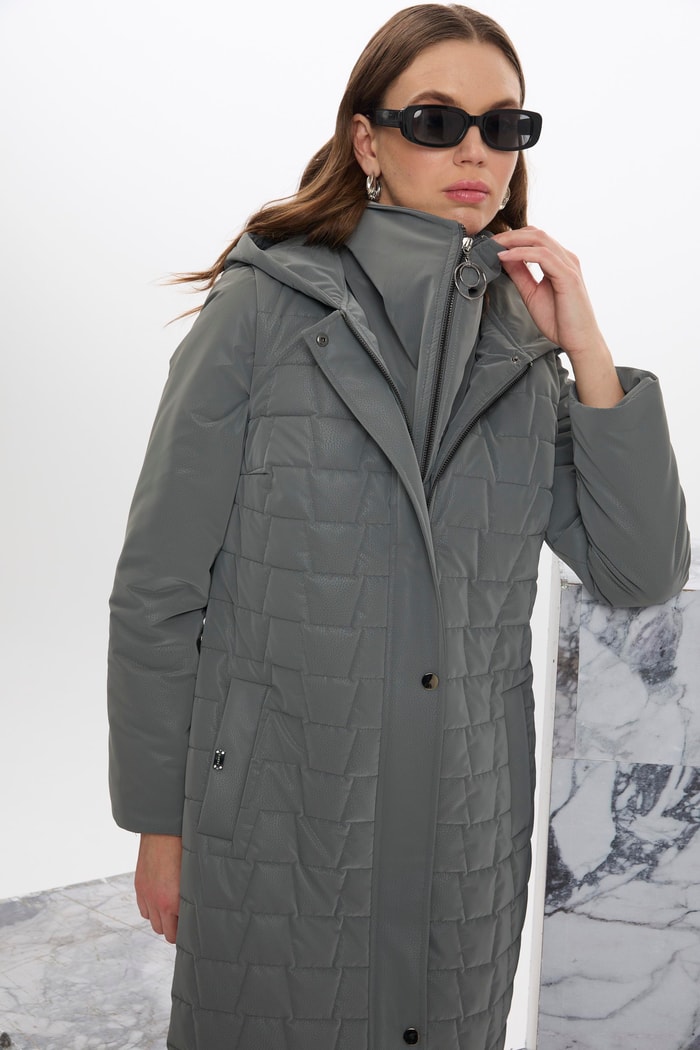 Kapüşonlu Üçlü Kapitone Antrasit Mont 13692 - Zühre