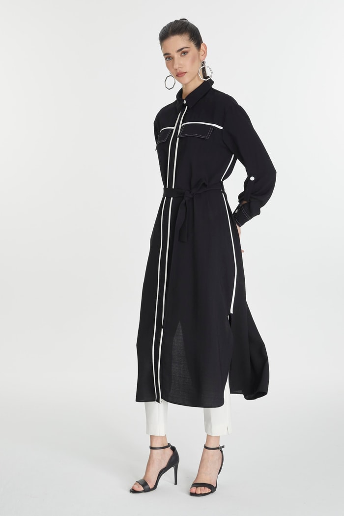 Renk Şeritli Siyah/Ekru Giy Çık GÇ-0261 - Zühre