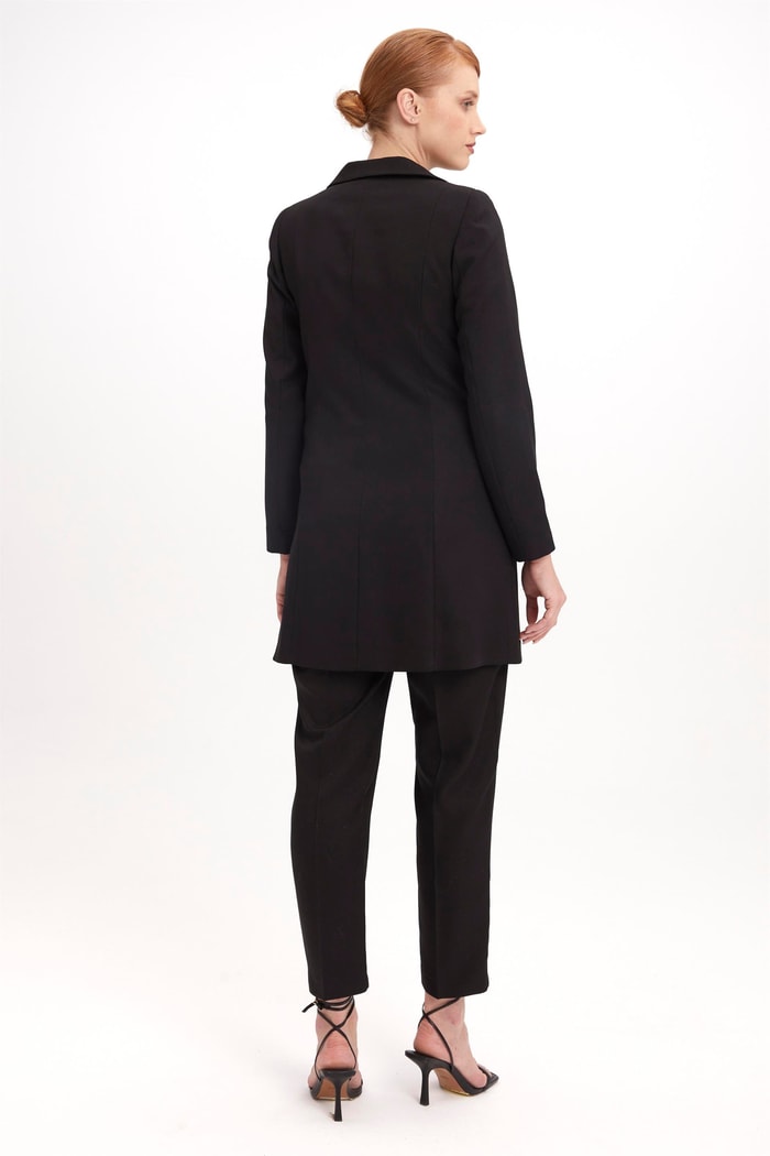 Kruvaze Yaka Siyah Ceket Pantolon İkili Takım TK-1069 - Zühre