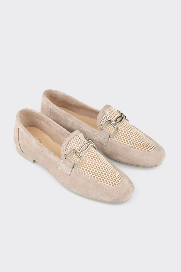 Bej Deri Kadın Loafer