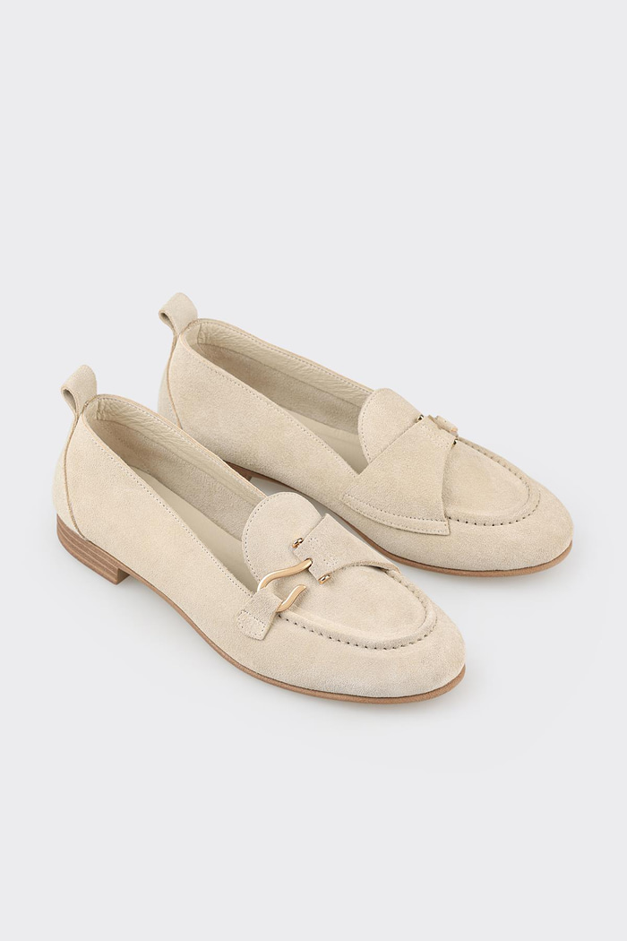 Bej Deri Kadın Loafer