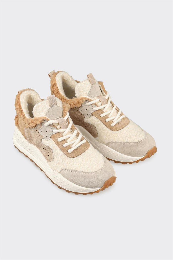 Bej Deri Kadın Spor Ayakkabı