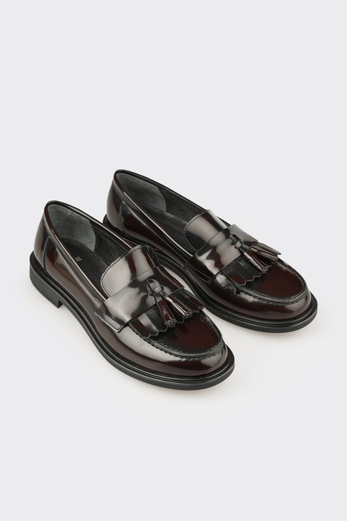 Bordo Deri Kadın Günlük Loafer