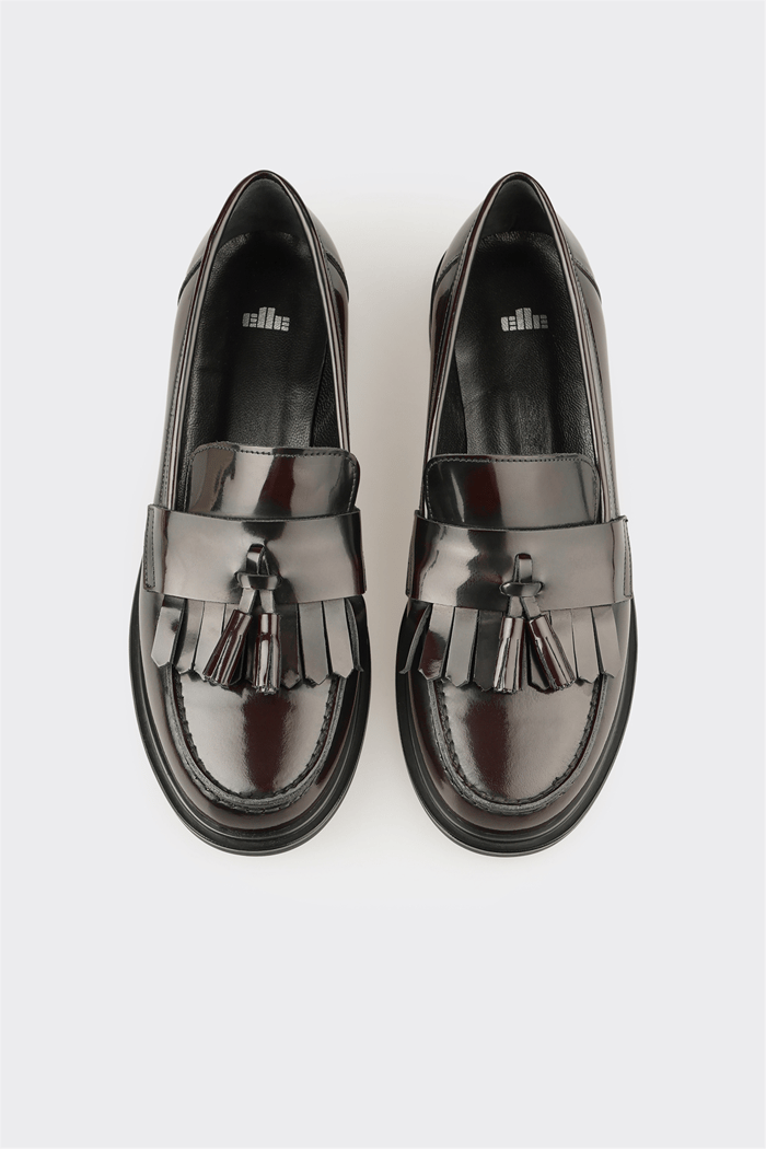 Bordo Deri Kadın Günlük Loafer