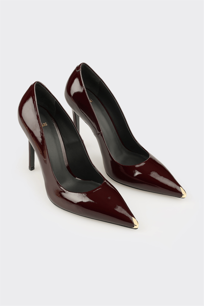 Bordo Deri Kadın Stiletto