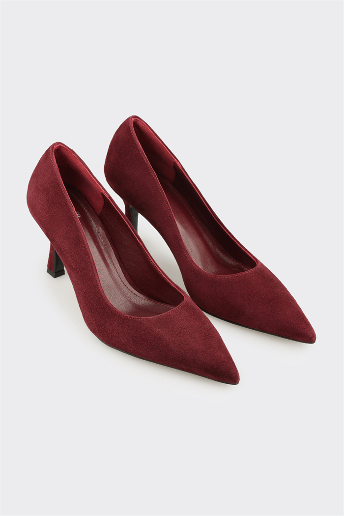 Bordo Deri Kadın Stiletto