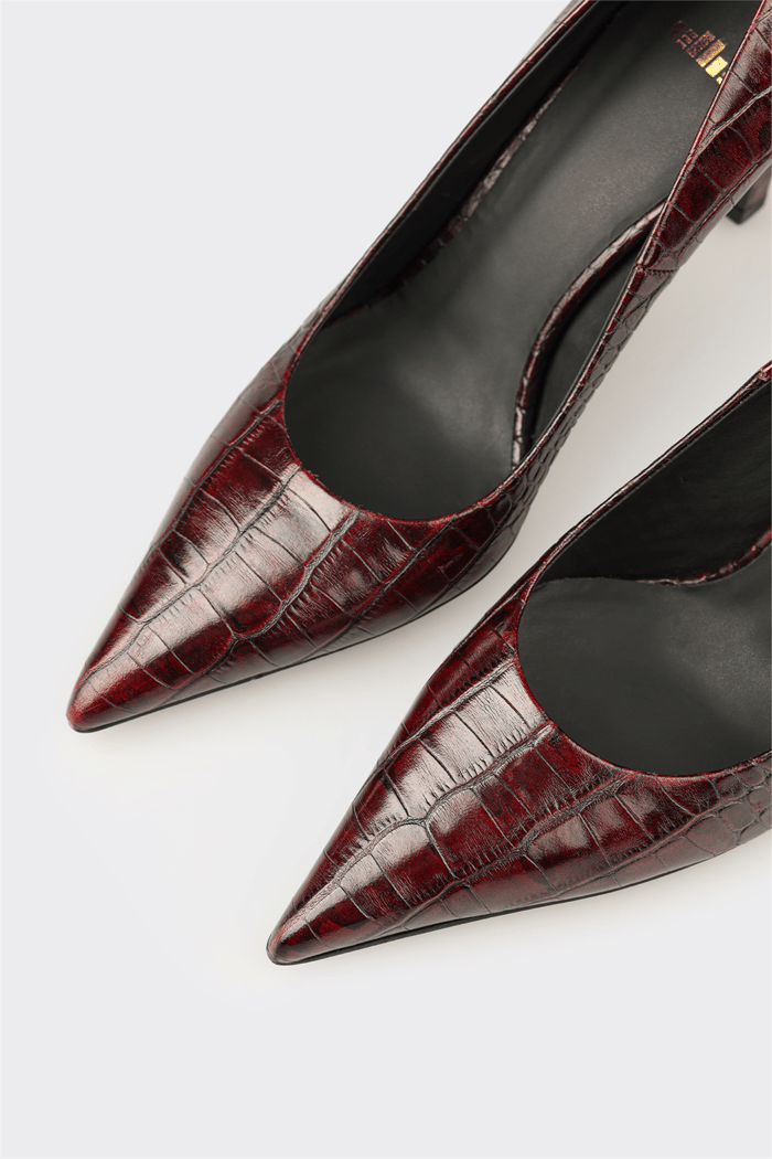 Bordo Deri Kadın Stiletto