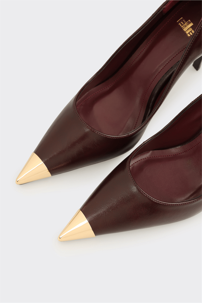 Bordo Deri Kadın Stiletto