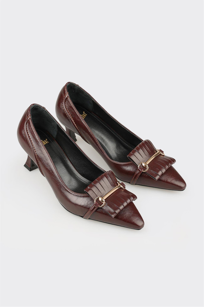 Bordo Kadın Orta Topuk Ayakkabı