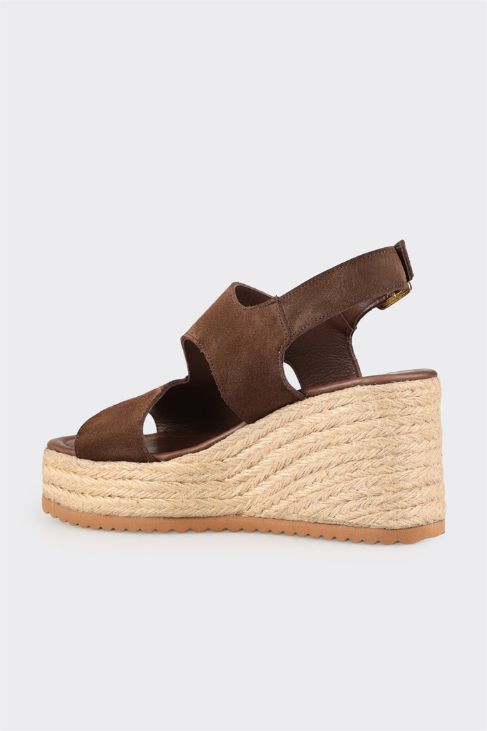 Kahve Deri Kadın Dolgu Topuk Espadril