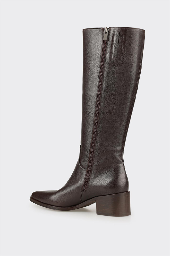 Kahve Deri Kadın Topuklu Çizme