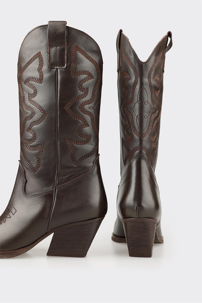 Kahve Deri Kadın Western Çizme