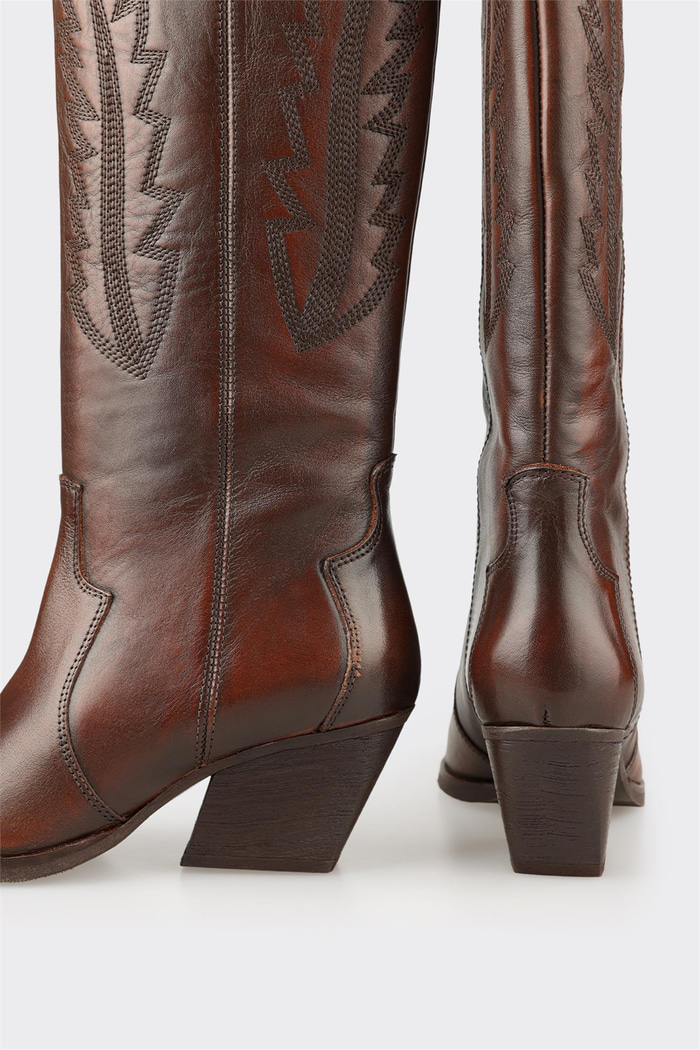 Kahve Deri Kadın Western Çizme