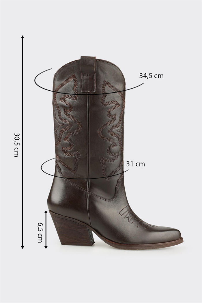 Kahve Deri Kadın Western Çizme