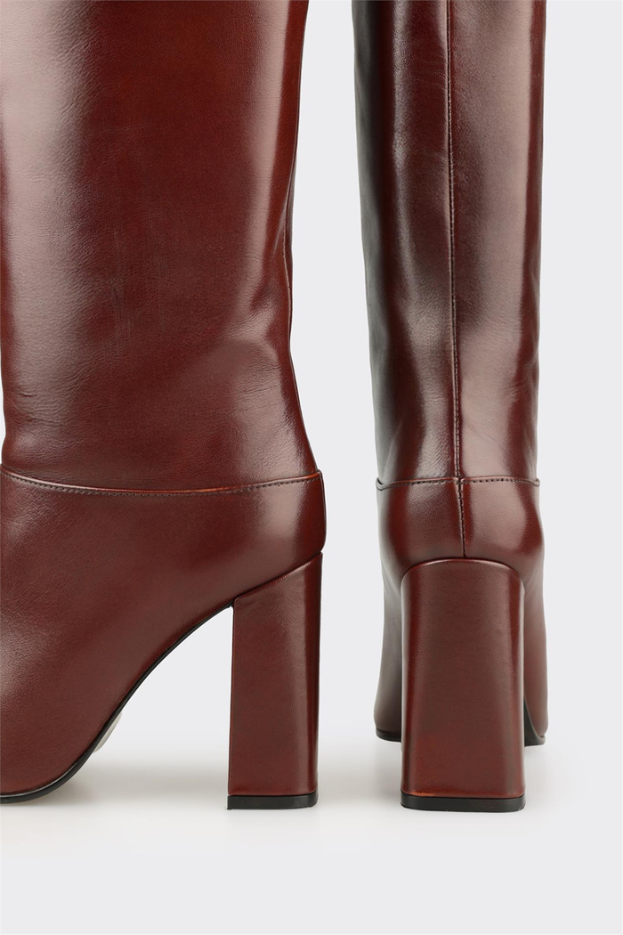 Kahve Deri Kadın Yüksek Topuk Çizme