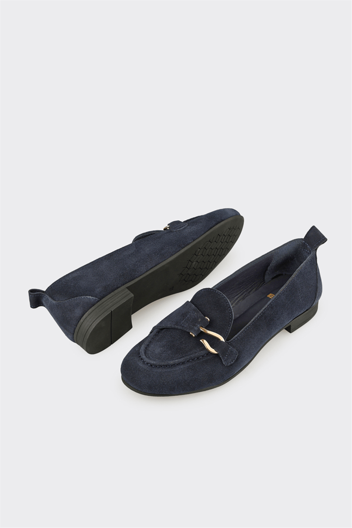 Lacivert Deri Kadın Loafer