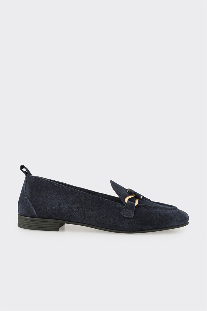 Lacivert Deri Kadın Loafer