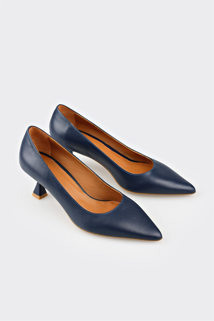 Lacivert Deri Kadın Stiletto