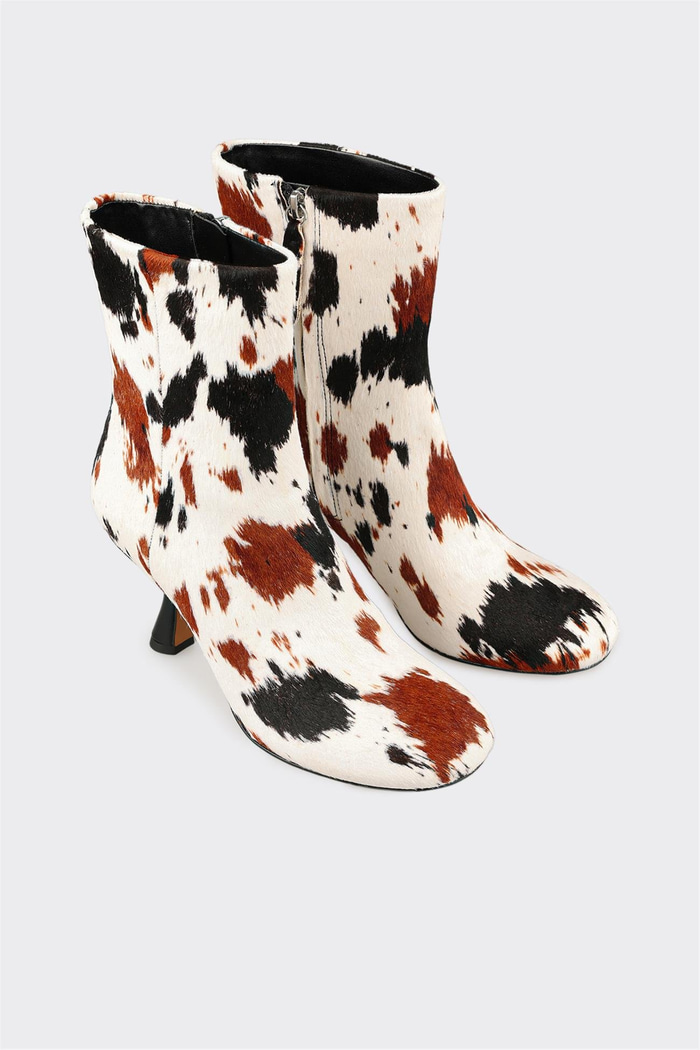 Multi Hayvan Desenli Deri Kadın Klasik Bot