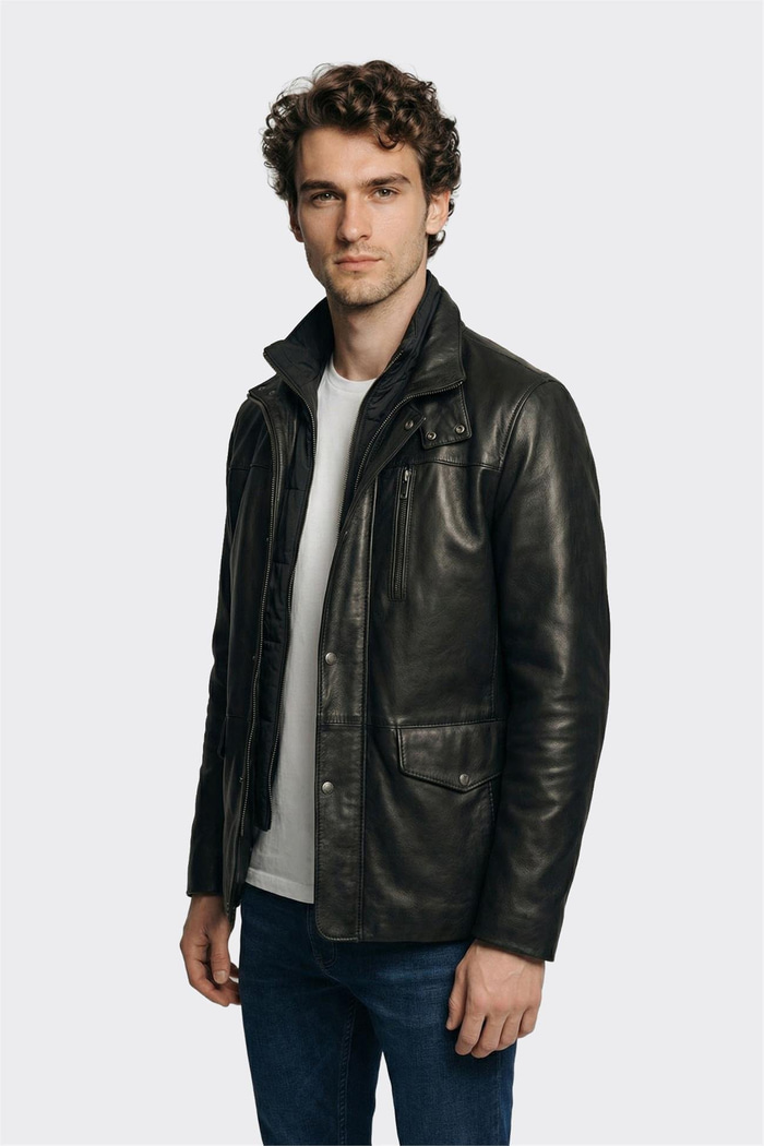 Siyah Deri Erkek Ceket