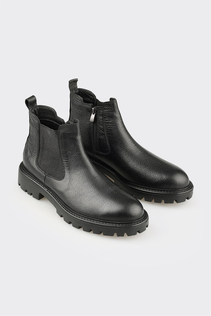 Siyah Deri Erkek Günlük Bot