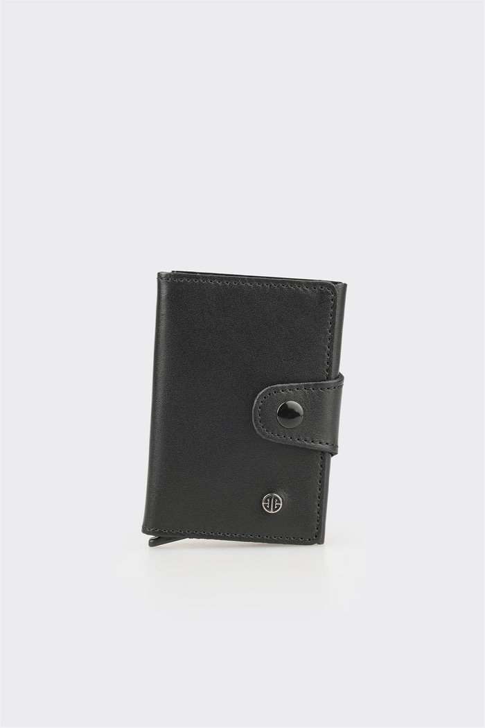 Siyah Deri Erkek Kartlık