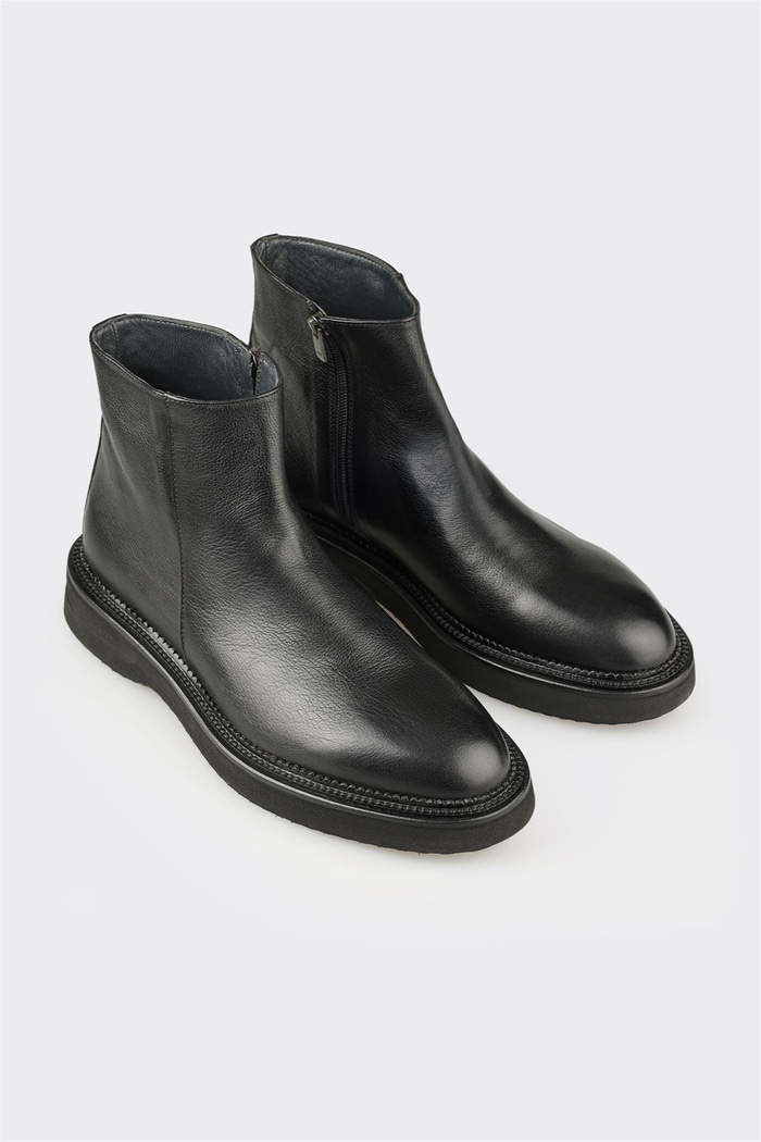 Siyah Deri Erkek Klasik Bot