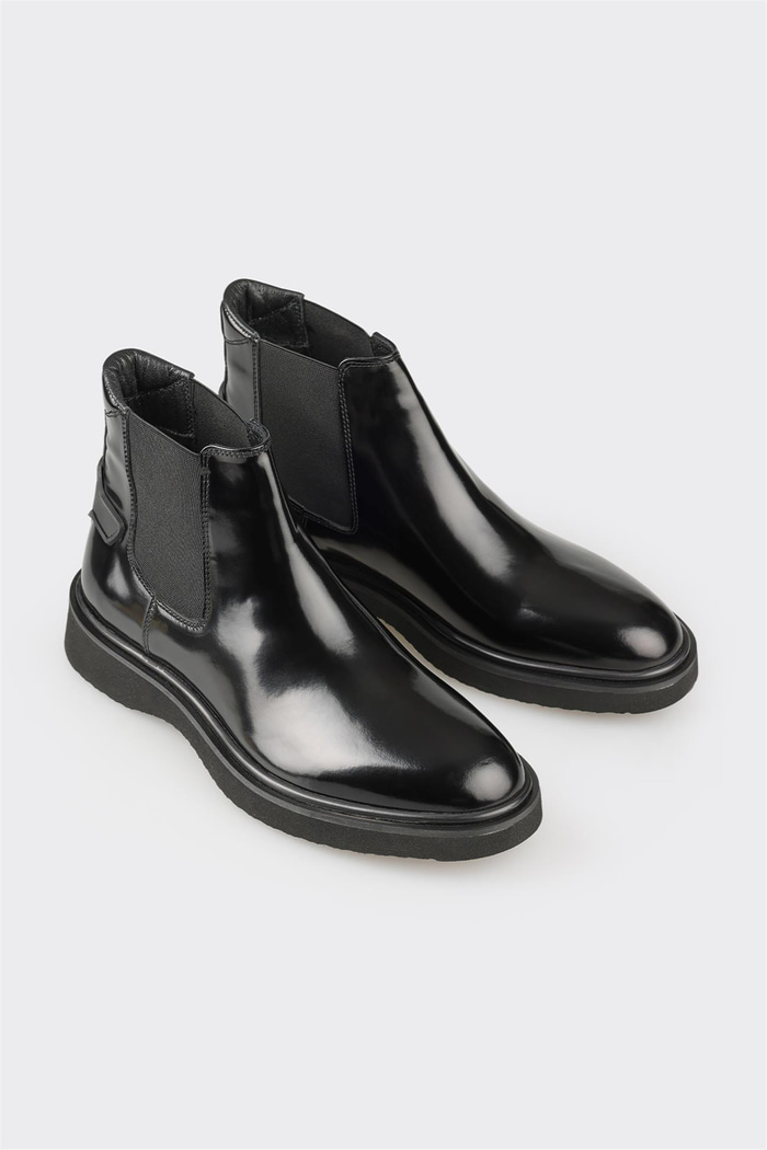 Siyah Deri Erkek Klasik Bot